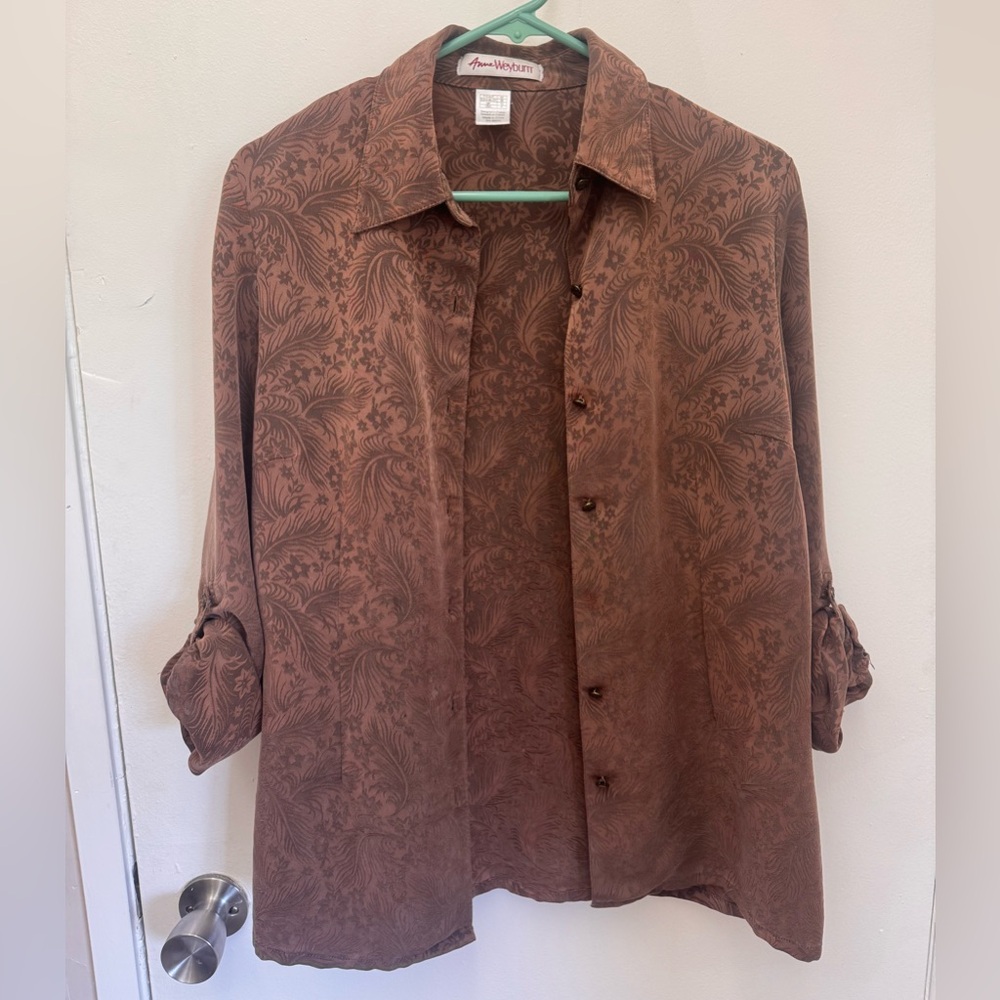 Vintage Anne Weyburn floral brown button up